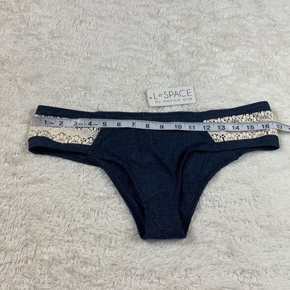 L Space Nanette Dreamer Bitsy Cut denim and crochet bikini bottoms, NWT L - Picture 2 of 8